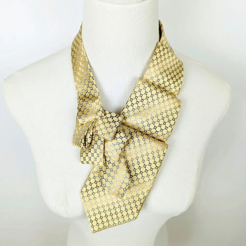 Ogsplosh Ascot Tie - Yellow Polka Dot Silk Scarf - Women's Silk Cravat - NEW